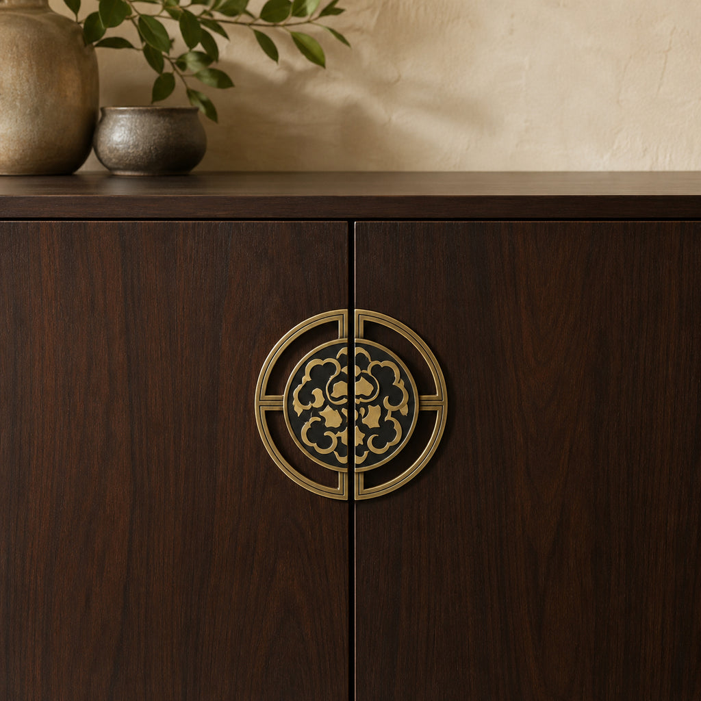 Solid Brass Peony Double-Door Pull, Chinoiserie – solid brass by VivaBrass (view 3)