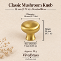 Classic 18 mm (0.71 in) - Brushed Brass – solid brass mushroom knob by VivaBrass
