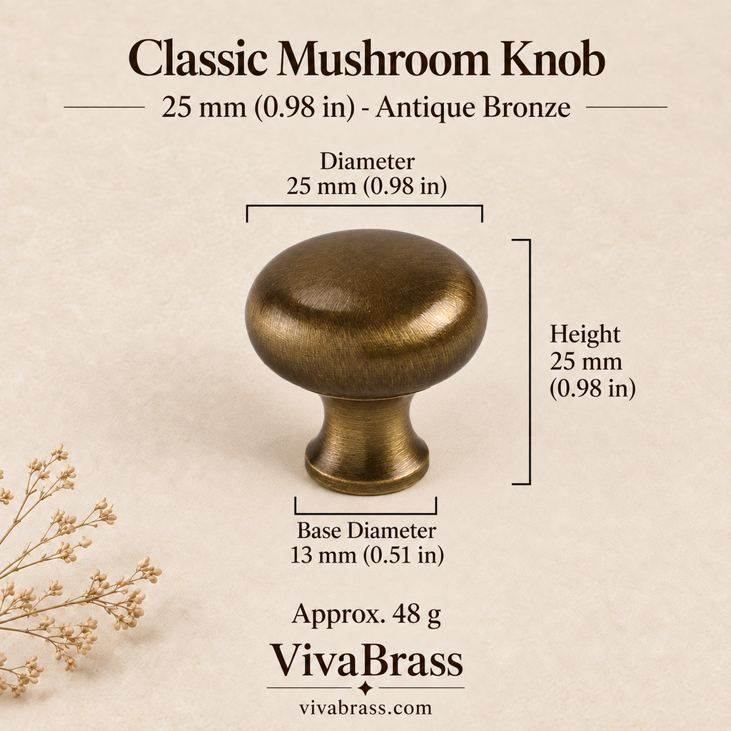 Classic 25 mm (0.98 in) - Antique Bronze – solid brass mushroom knob by VivaBrass