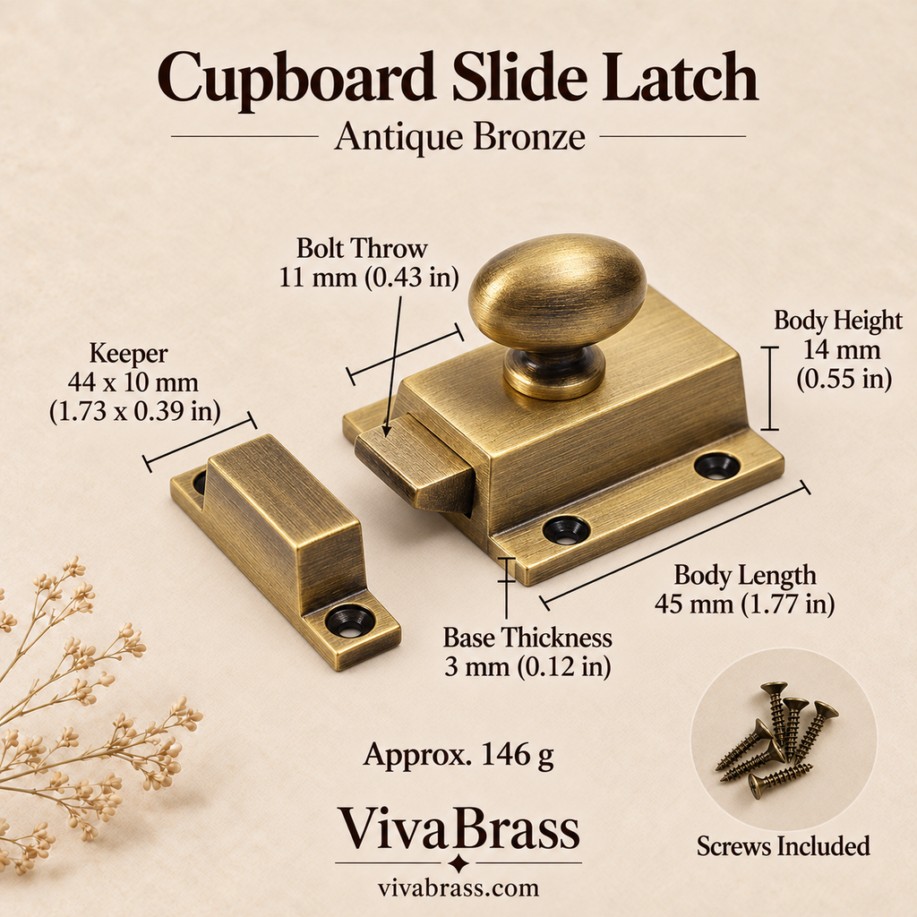 Antique Bronze – solid brass slide latch by VivaBrass