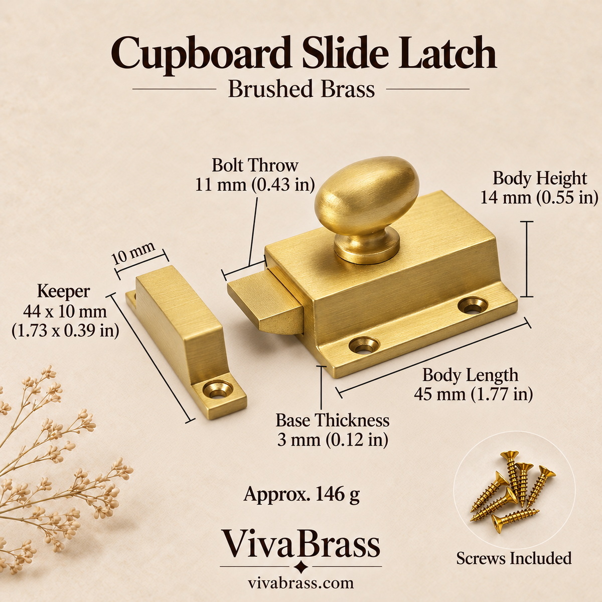 Brushed Brass – solid brass slide latch by VivaBrass