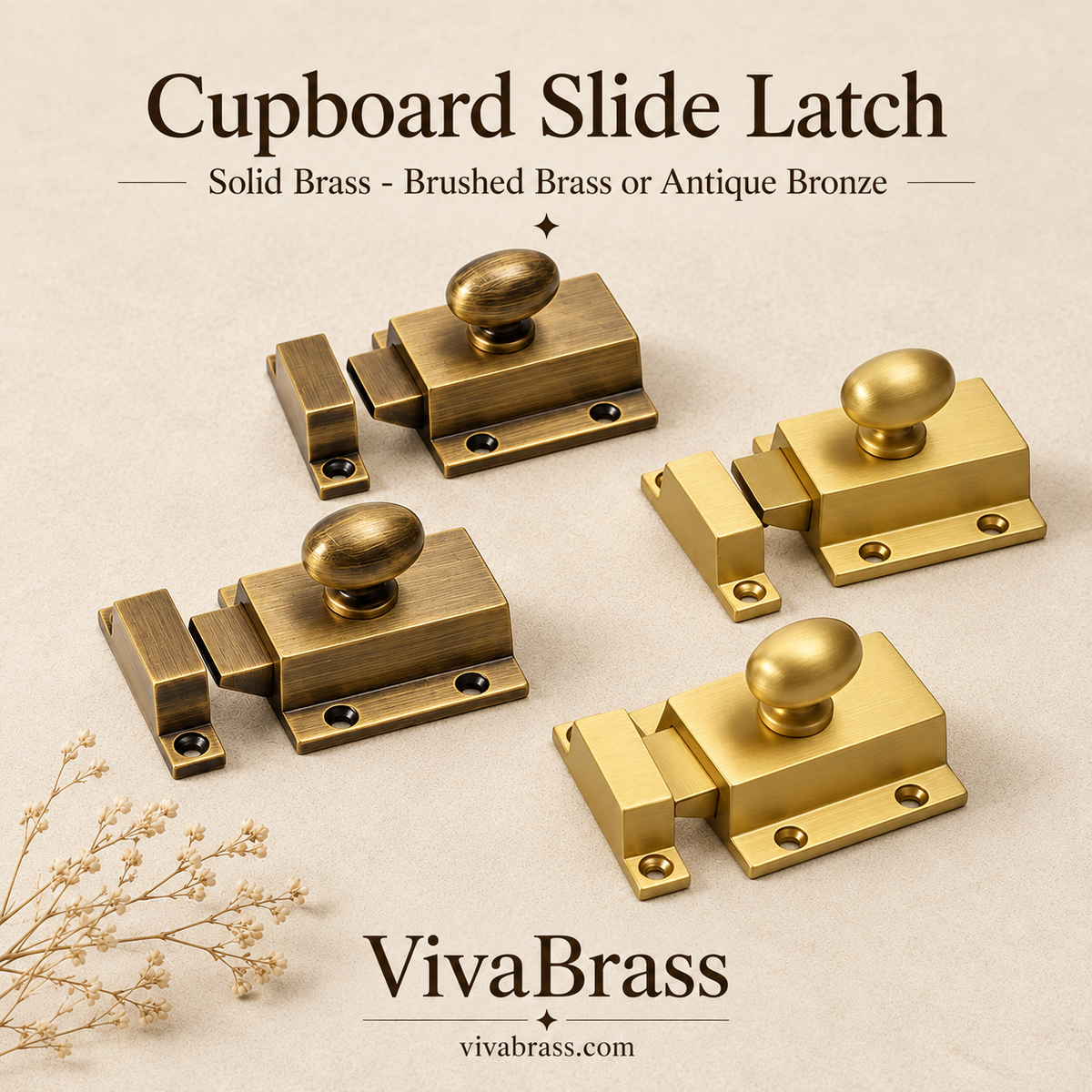 VivaBrass solid brass cupboard slide latch (1)