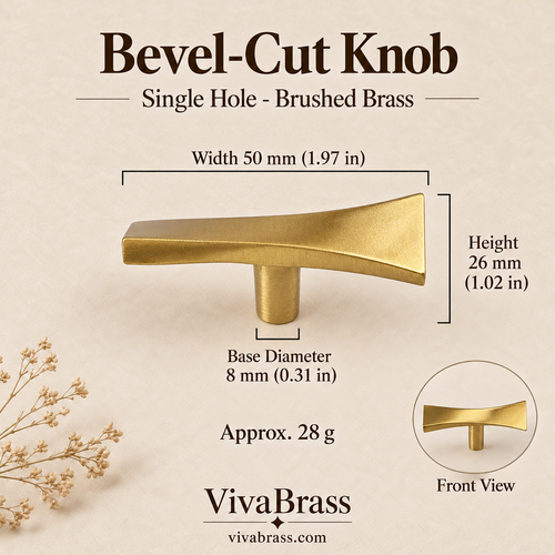 Single-Hole Knob - Brushed Brass – bevel-cut brass pull by VivaBrass
