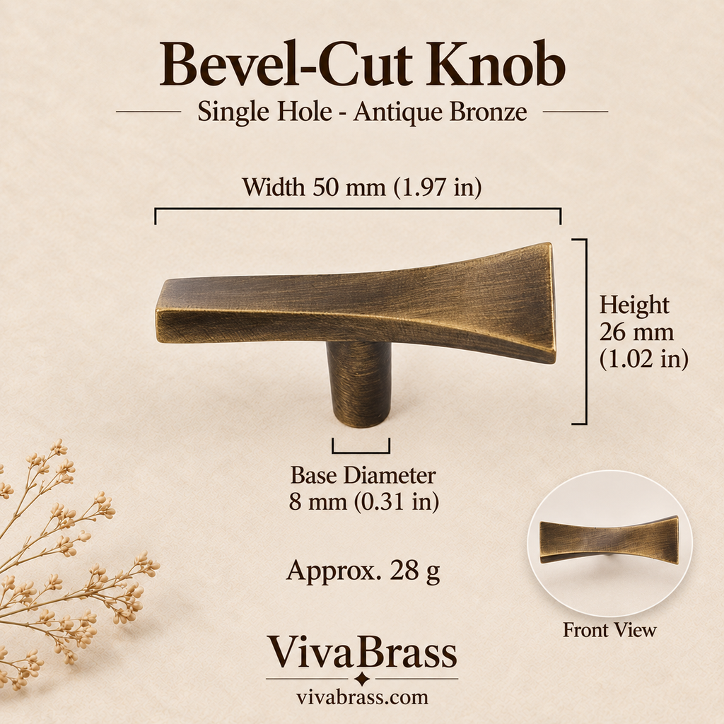 Single-Hole Knob - Antique Bronze – bevel-cut brass pull by VivaBrass