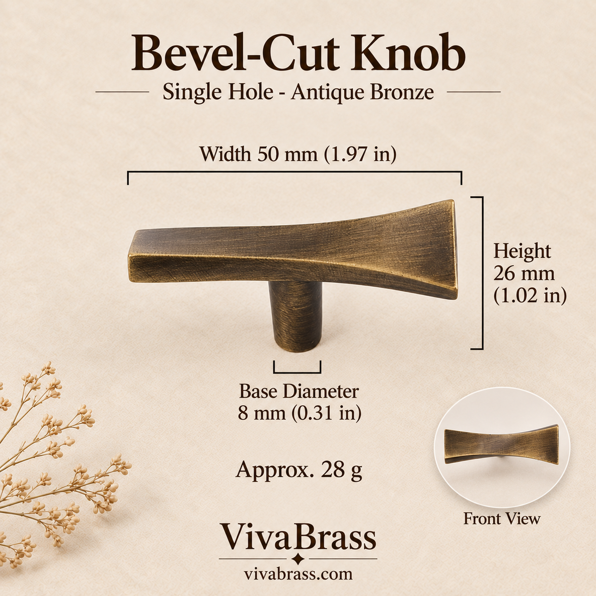 Single-Hole Knob - Antique Bronze – bevel-cut brass pull by VivaBrass