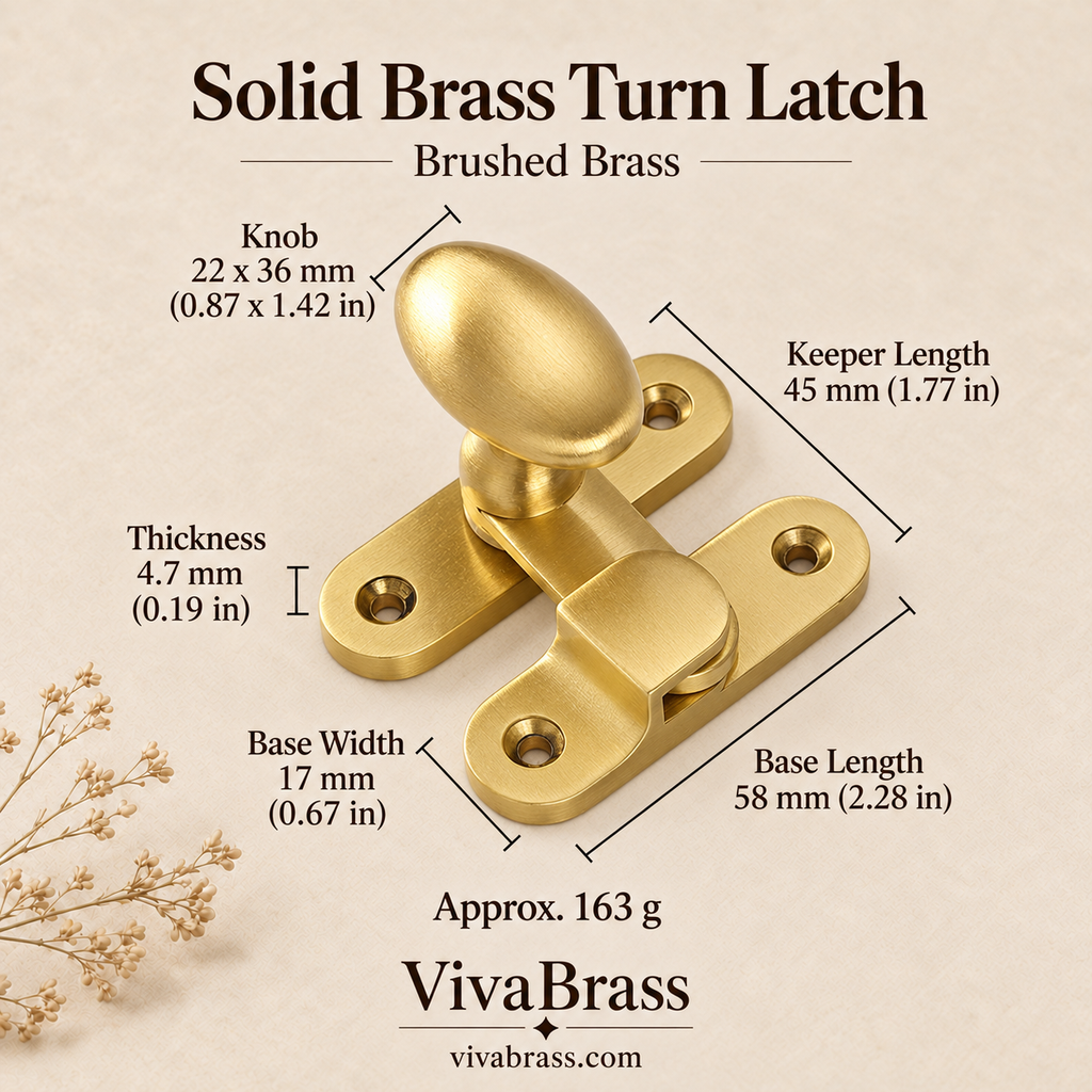 Brushed Brass – solid brass turn latch by VivaBrass