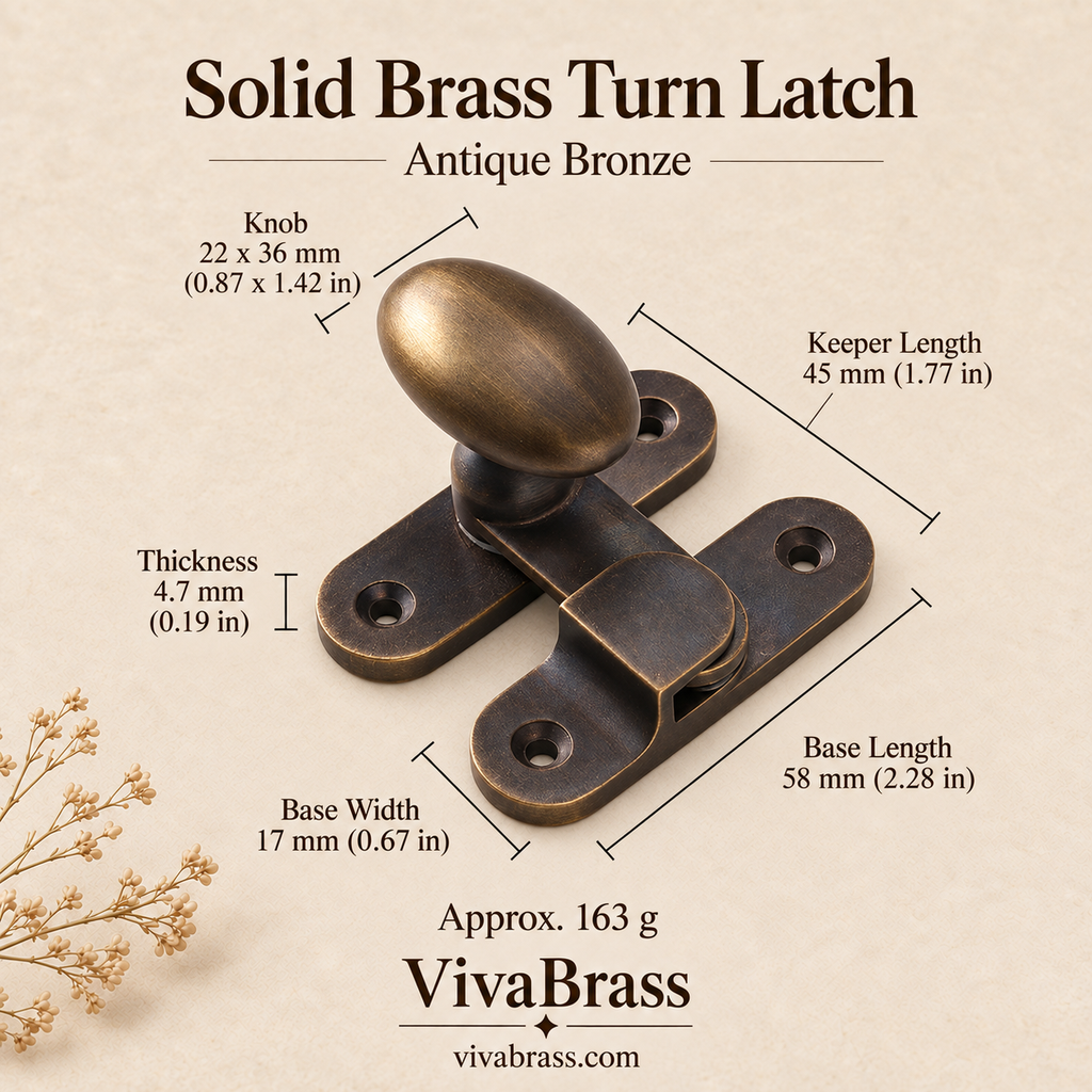 Antique Bronze – solid brass turn latch by VivaBrass