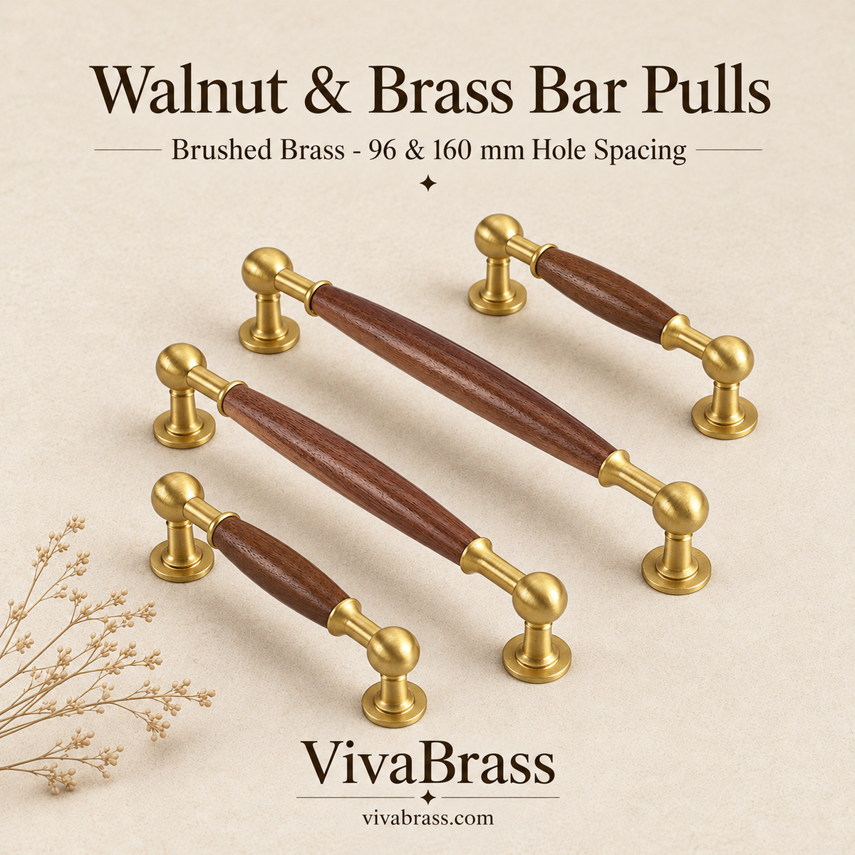 VivaBrass walnut and solid brass bar pull (1)