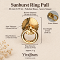 Sunburst 20 mm - Polished Brass - Screw Mount – solid brass ring pull by VivaBrass