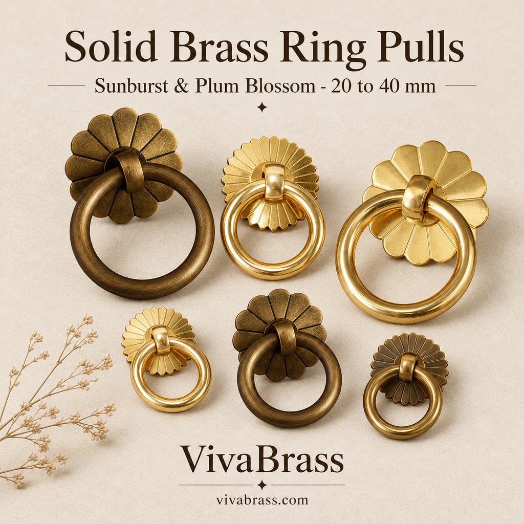 VivaBrass solid brass ring pull with rosette (1)