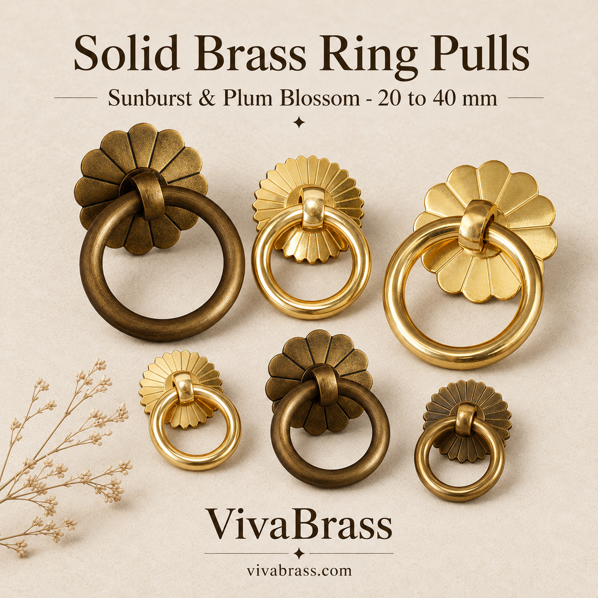 VivaBrass solid brass ring pull with rosette (1)