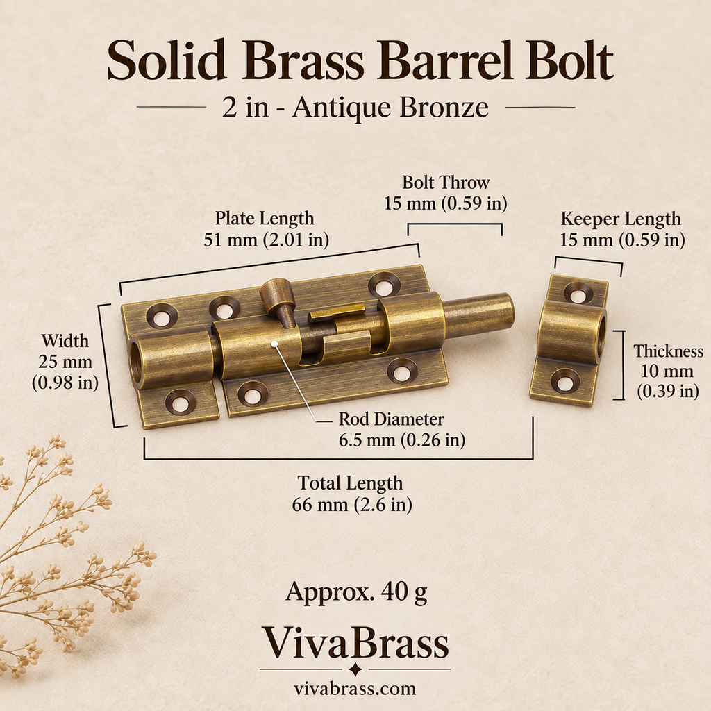 2 in - Antique Bronze – solid brass barrel bolt by VivaBrass