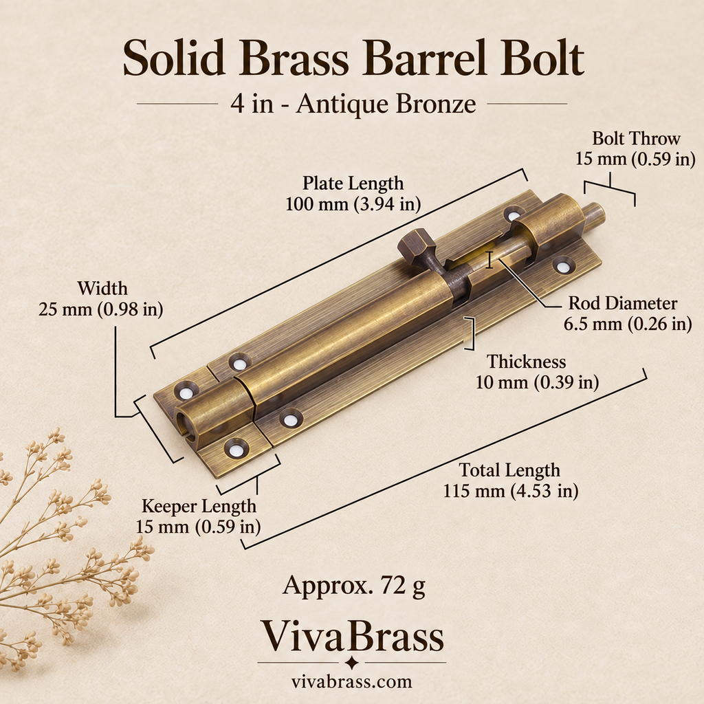 4 in - Antique Bronze – solid brass barrel bolt by VivaBrass