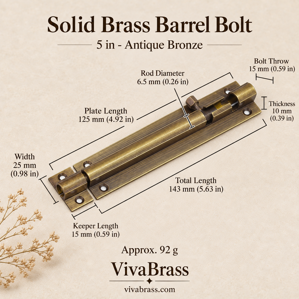 5 in - Antique Bronze – solid brass barrel bolt by VivaBrass