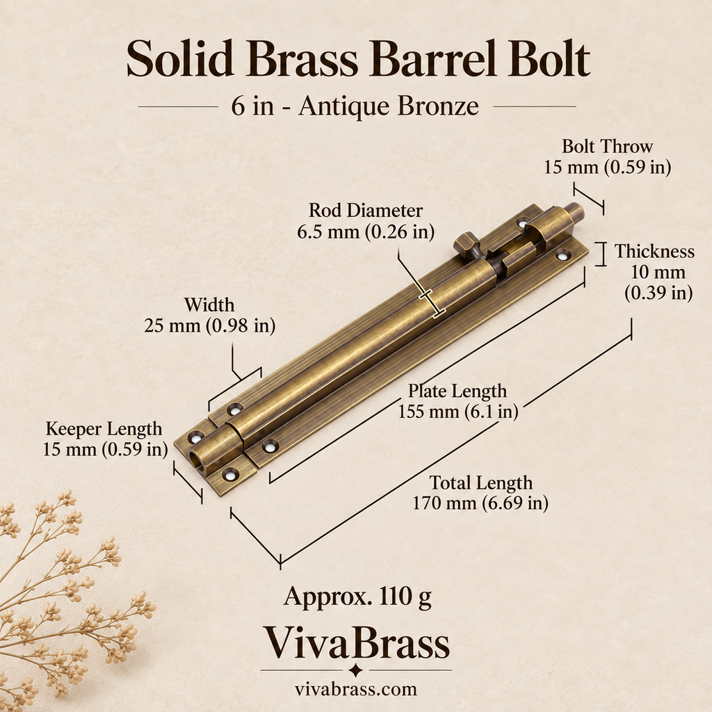 6 in - Antique Bronze – solid brass barrel bolt by VivaBrass