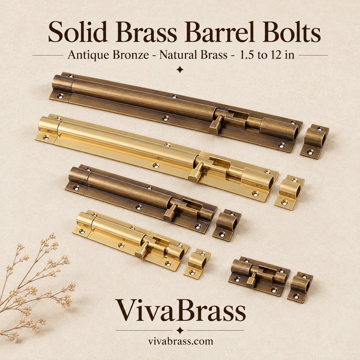 VivaBrass solid brass barrel bolt slide latch (1)