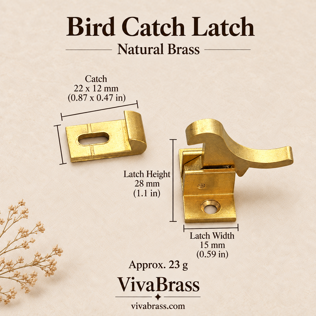 Bird Catch Latch - Natural Brass – solid brass slide bolt by VivaBrass