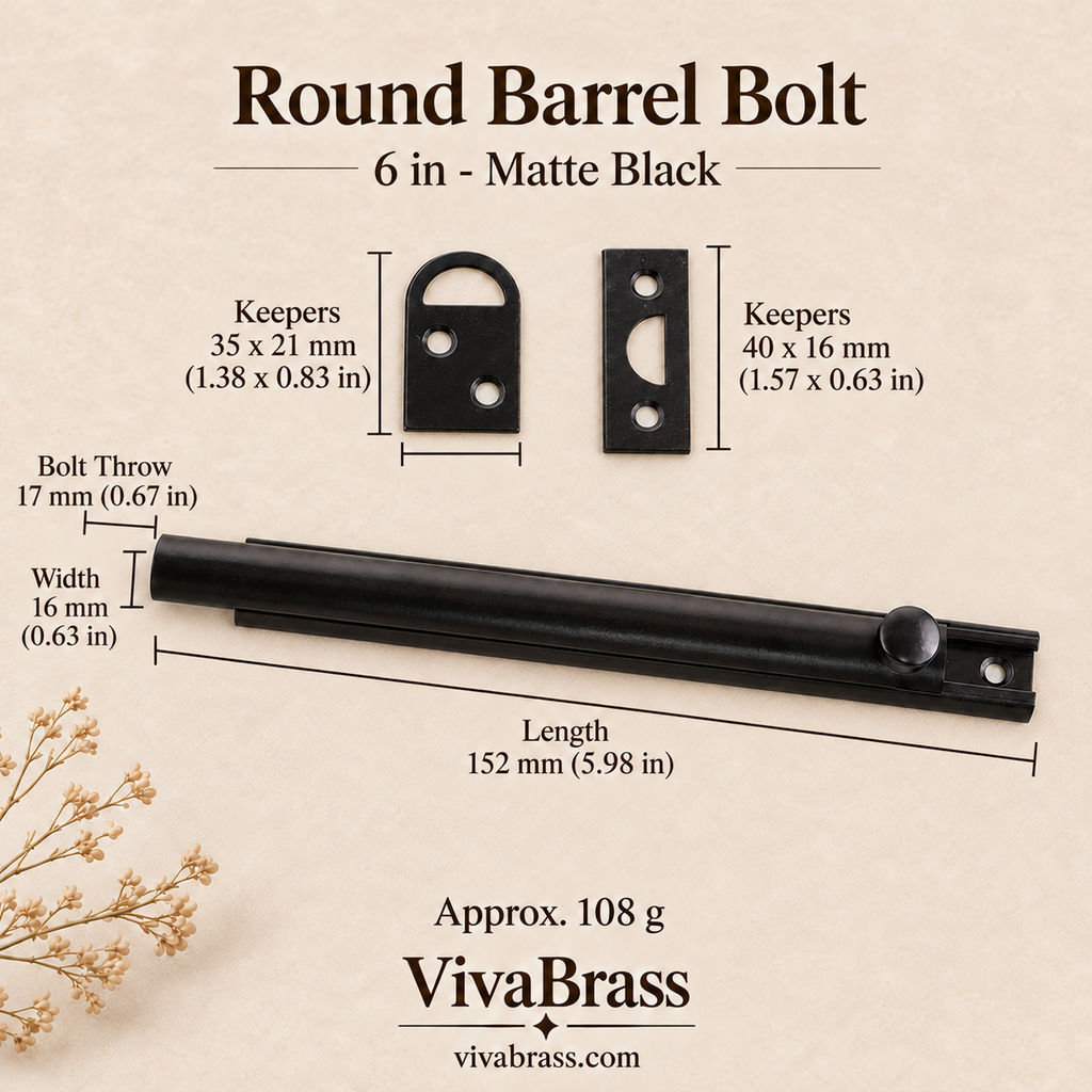 Round Barrel Bolt 6 in - Matte Black – solid brass slide bolt by VivaBrass