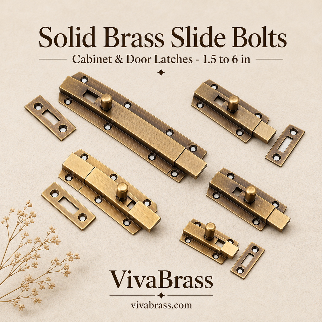 VivaBrass solid brass slide bolt and cabinet latch (1)