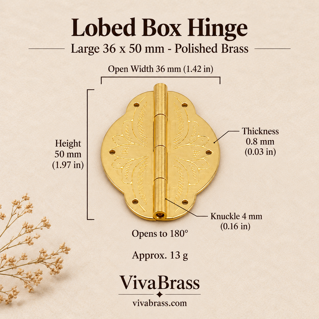 Lobed Hinge Large 36 x 50 mm - Polished Brass – solid brass box hinge by VivaBrass