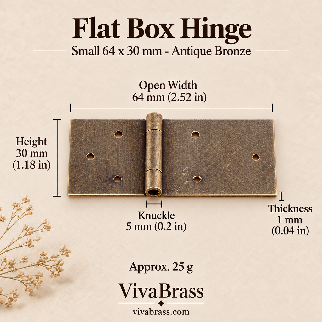 Flat Hinge Small 64 x 30 mm - Antique Bronze – solid brass box hinge by VivaBrass