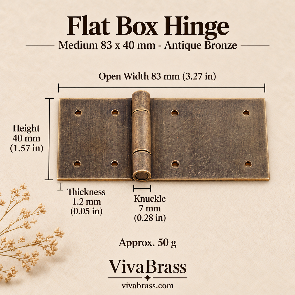 Flat Hinge Medium 83 x 40 mm - Antique Bronze – solid brass box hinge by VivaBrass