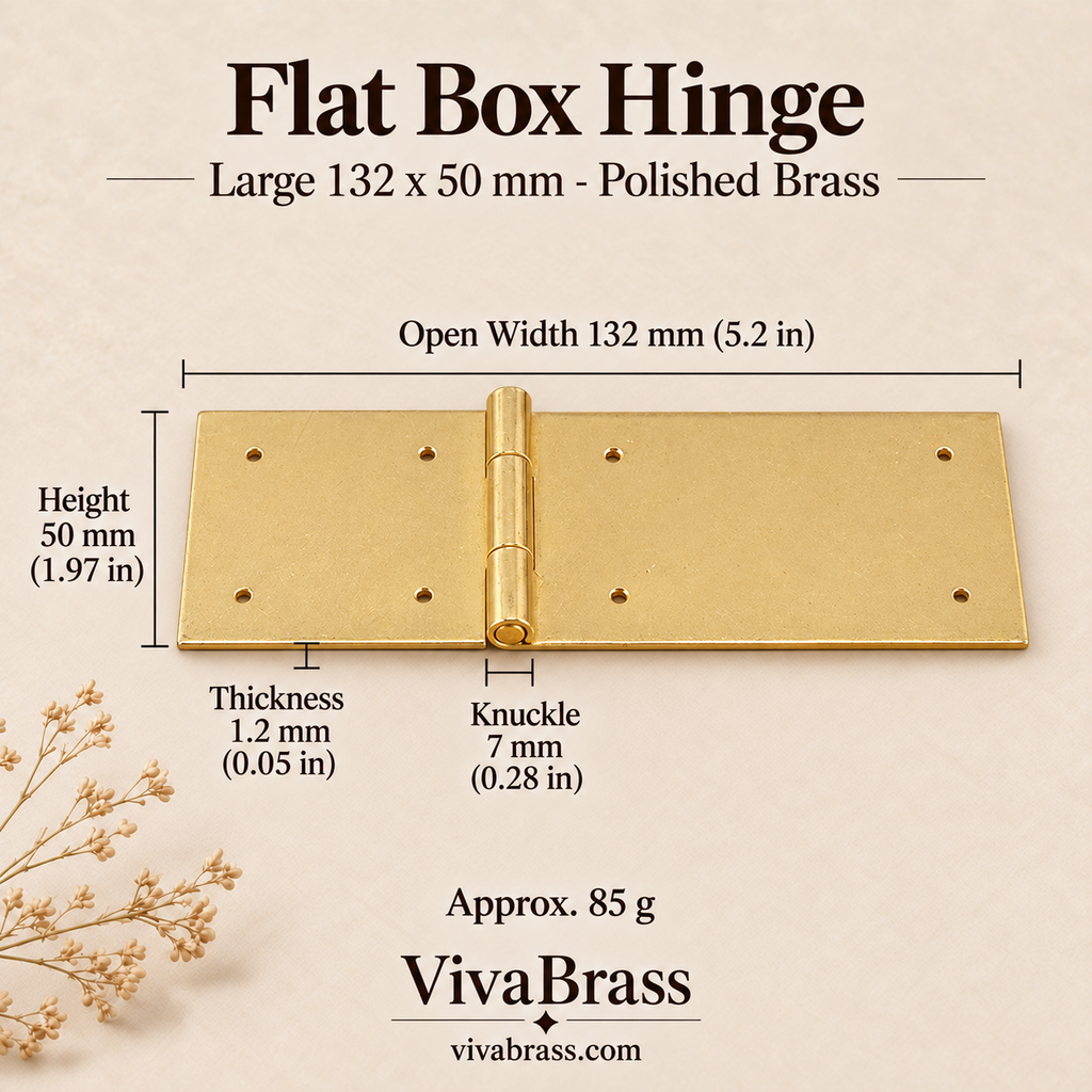 Flat Hinge Large 132 x 50 mm - Polished Brass – solid brass box hinge by VivaBrass