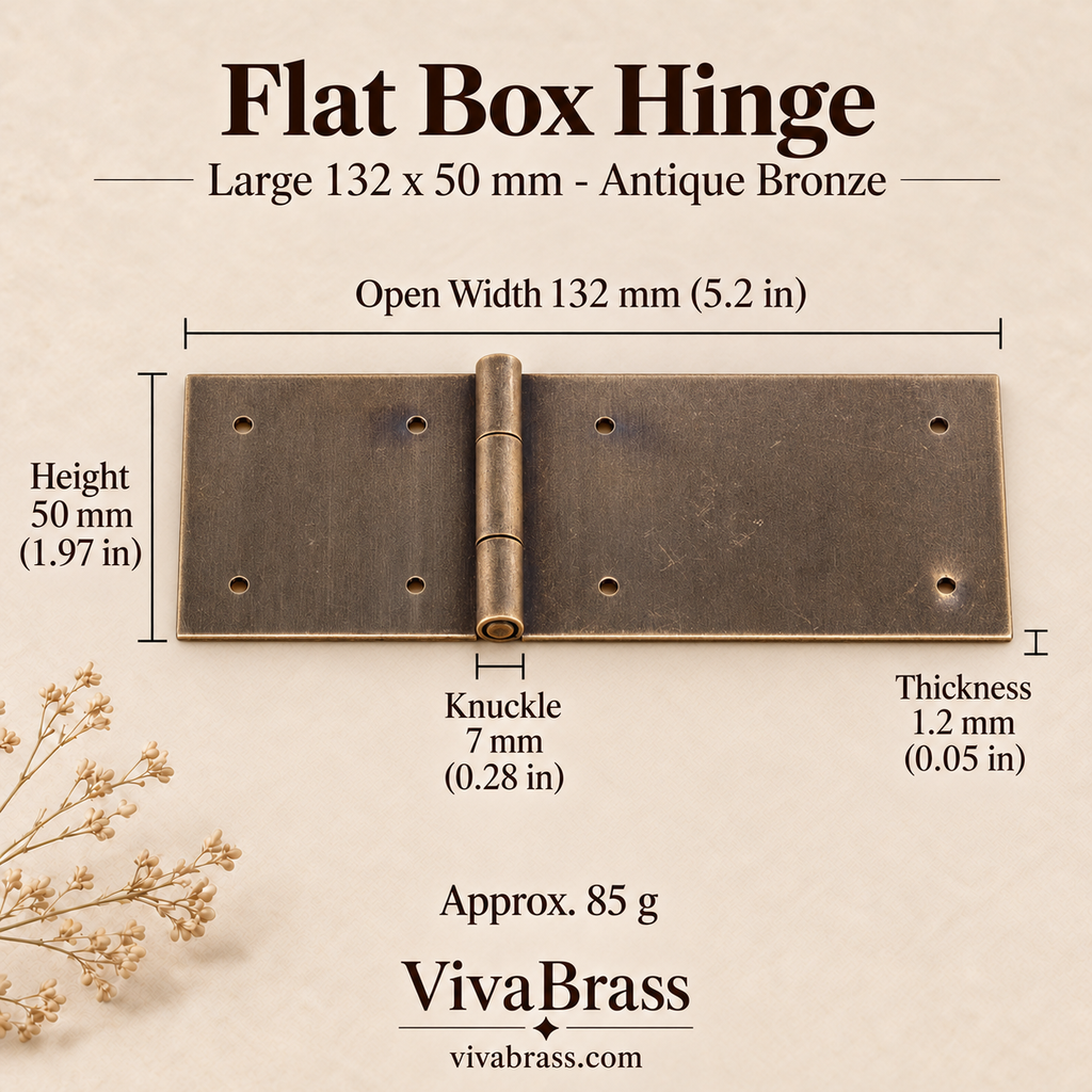 Flat Hinge Large 132 x 50 mm - Antique Bronze – solid brass box hinge by VivaBrass