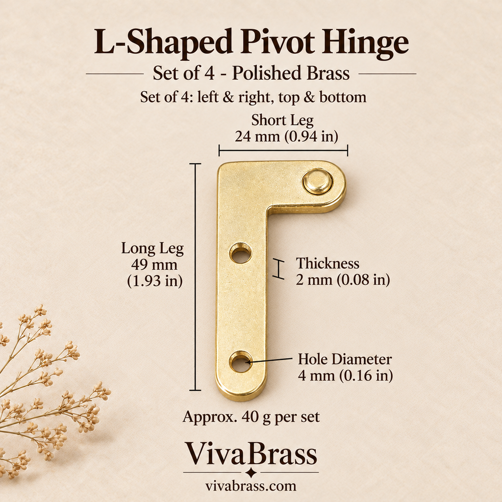 L-Shaped Pivot Hinge Set of 4 - Polished Brass – solid brass box hinge by VivaBrass