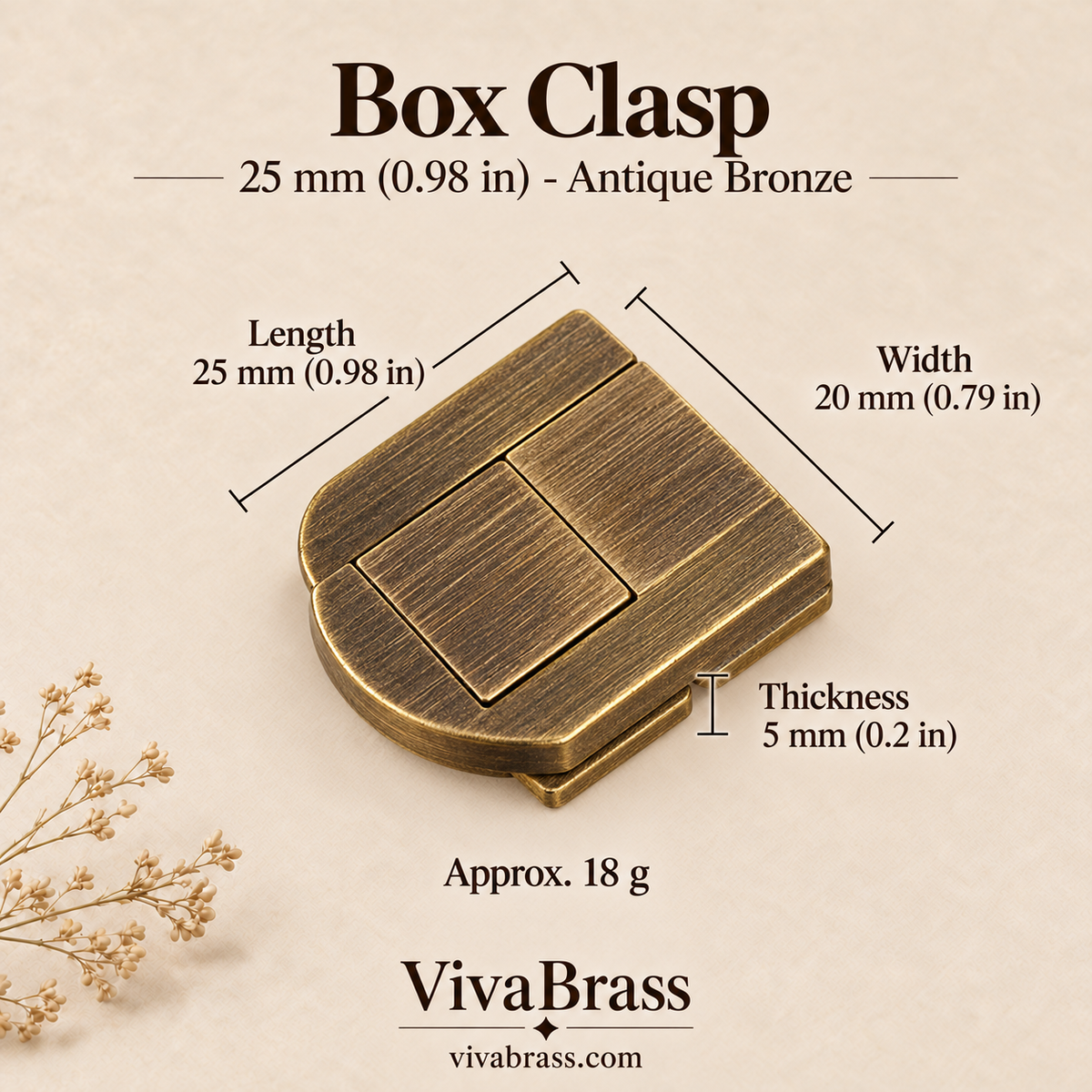 Box Clasp 25 mm - Antique Bronze – solid brass box hardware by VivaBrass
