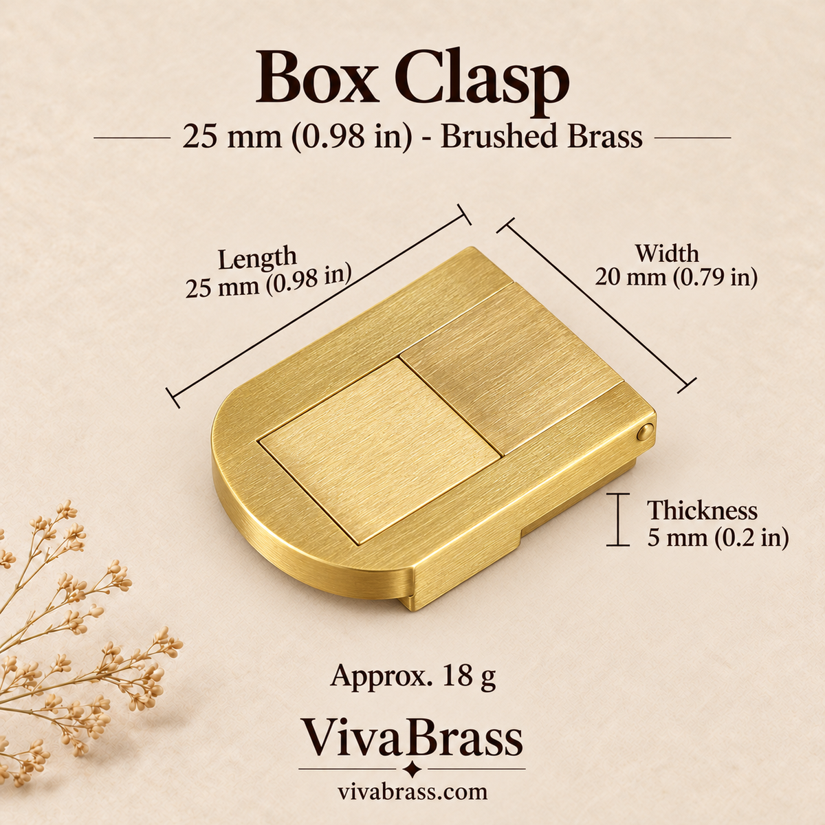 Box Clasp 25 mm - Brushed Brass – solid brass box hardware by VivaBrass