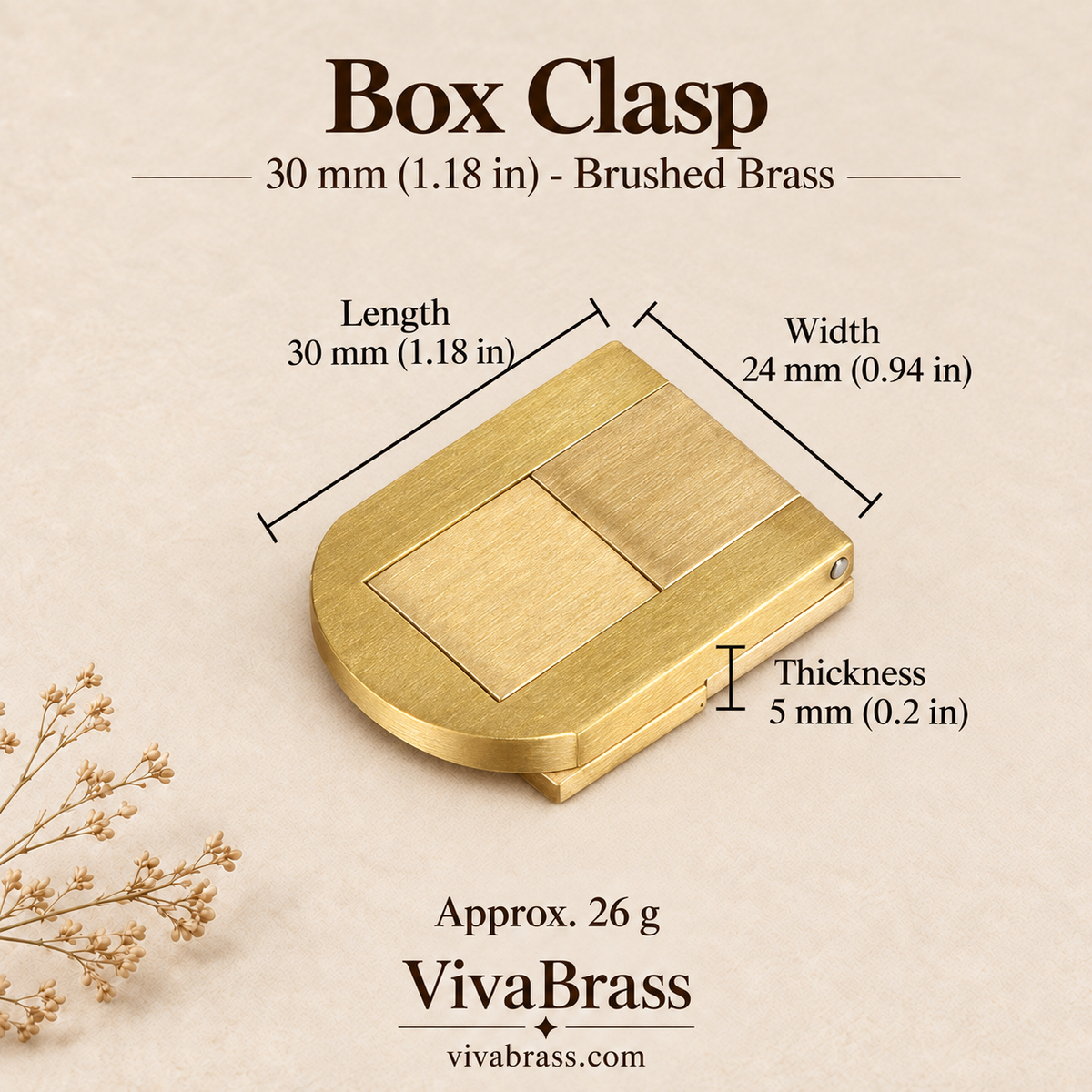 Box Clasp 30 mm - Brushed Brass – solid brass box hardware by VivaBrass