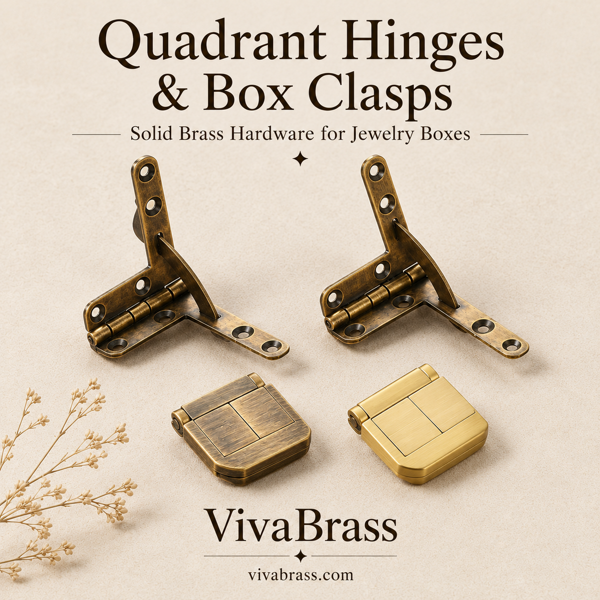 VivaBrass solid brass quadrant hinge and box clasp (1)