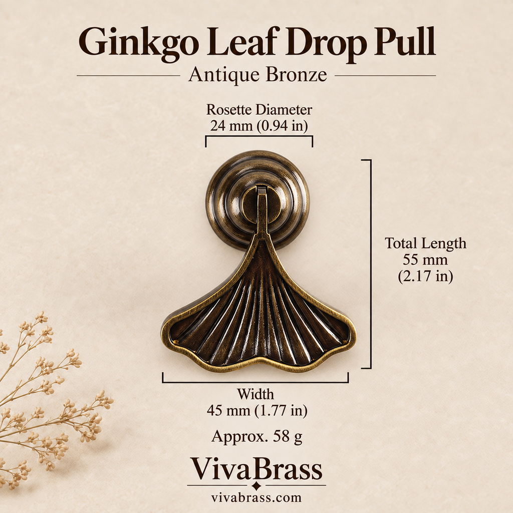 Ginkgo Leaf Drop Pull - Antique Bronze – solid brass drop pull by VivaBrass
