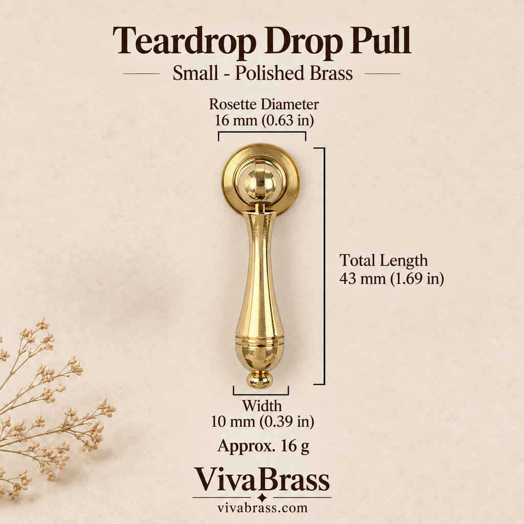 Teardrop Drop Pull Small - Polished Brass – solid brass drop pull by VivaBrass