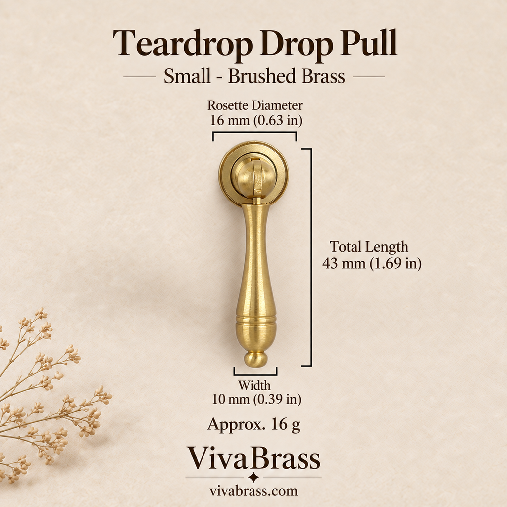 Teardrop Drop Pull Small - Brushed Brass – solid brass drop pull by VivaBrass