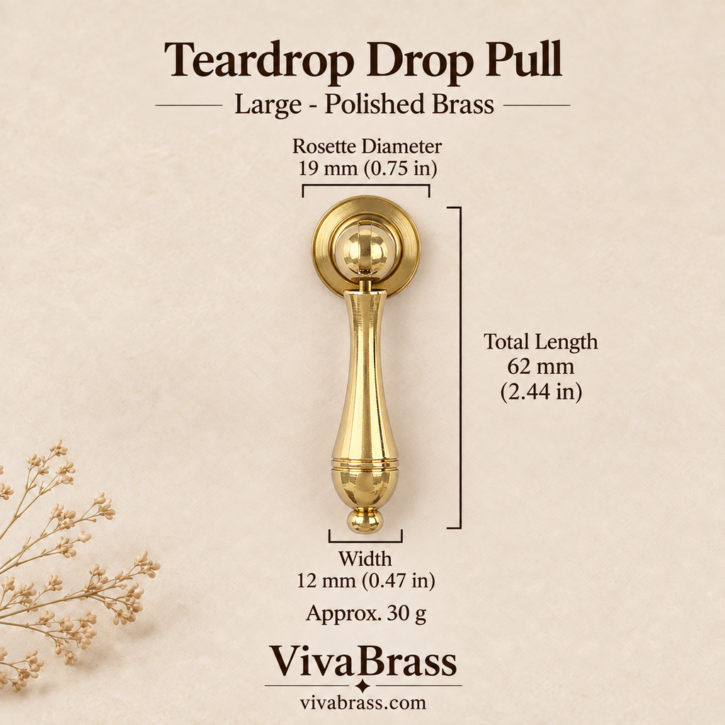 Teardrop Drop Pull Large - Polished Brass – solid brass drop pull by VivaBrass