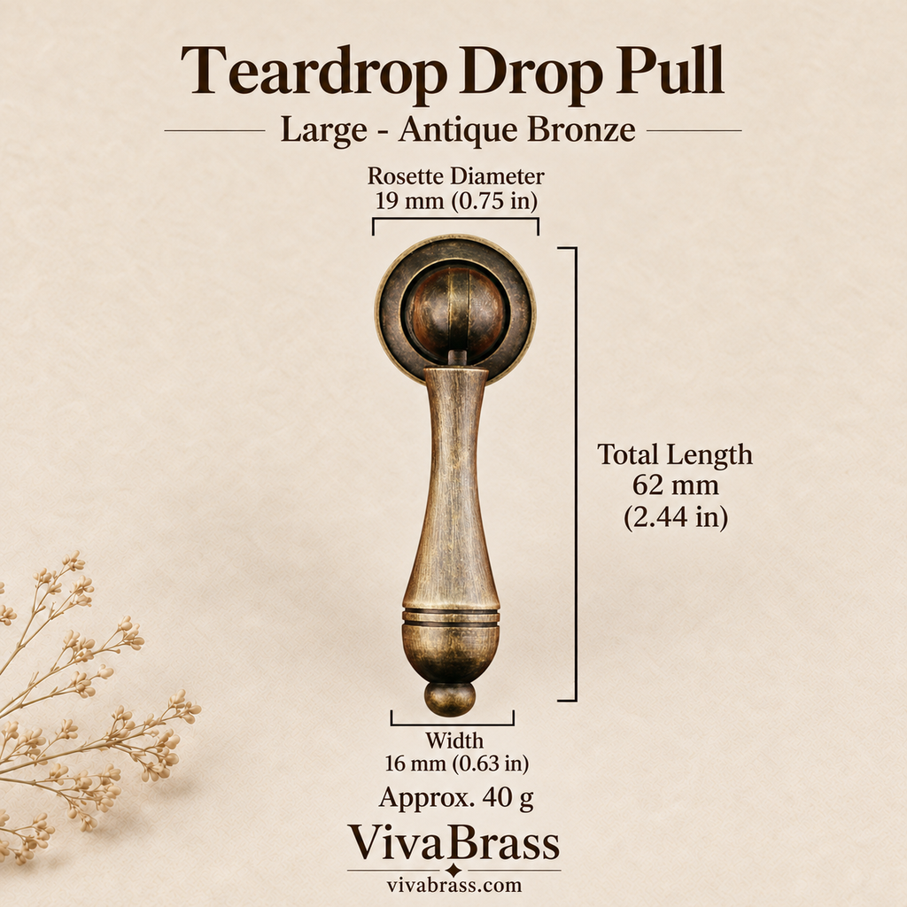 Teardrop Drop Pull Large - Antique Bronze – solid brass drop pull by VivaBrass
