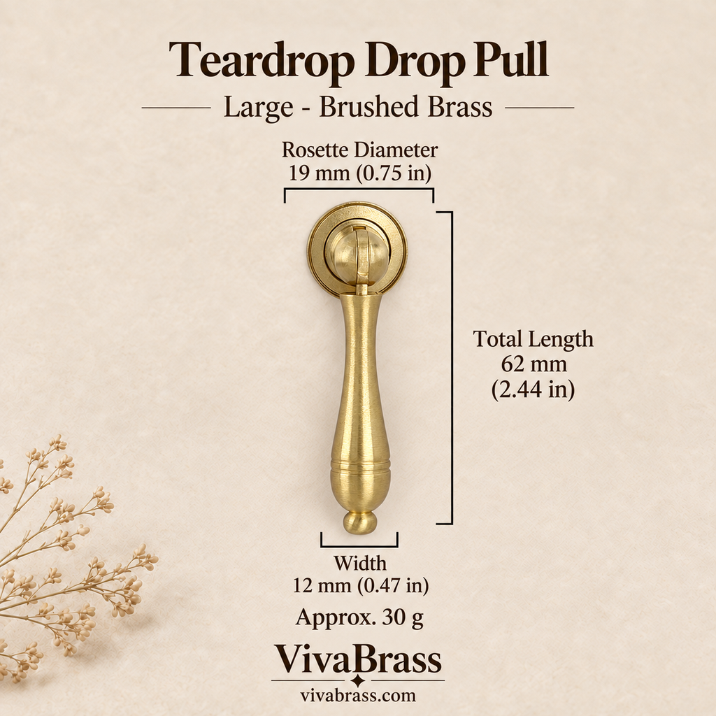 Teardrop Drop Pull Large - Brushed Brass – solid brass drop pull by VivaBrass