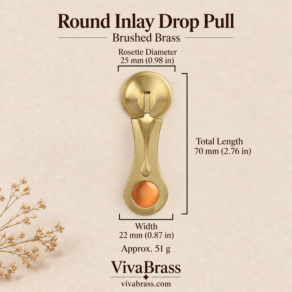 Round Inlay Drop Pull - Brushed Brass – solid brass drop pull by VivaBrass