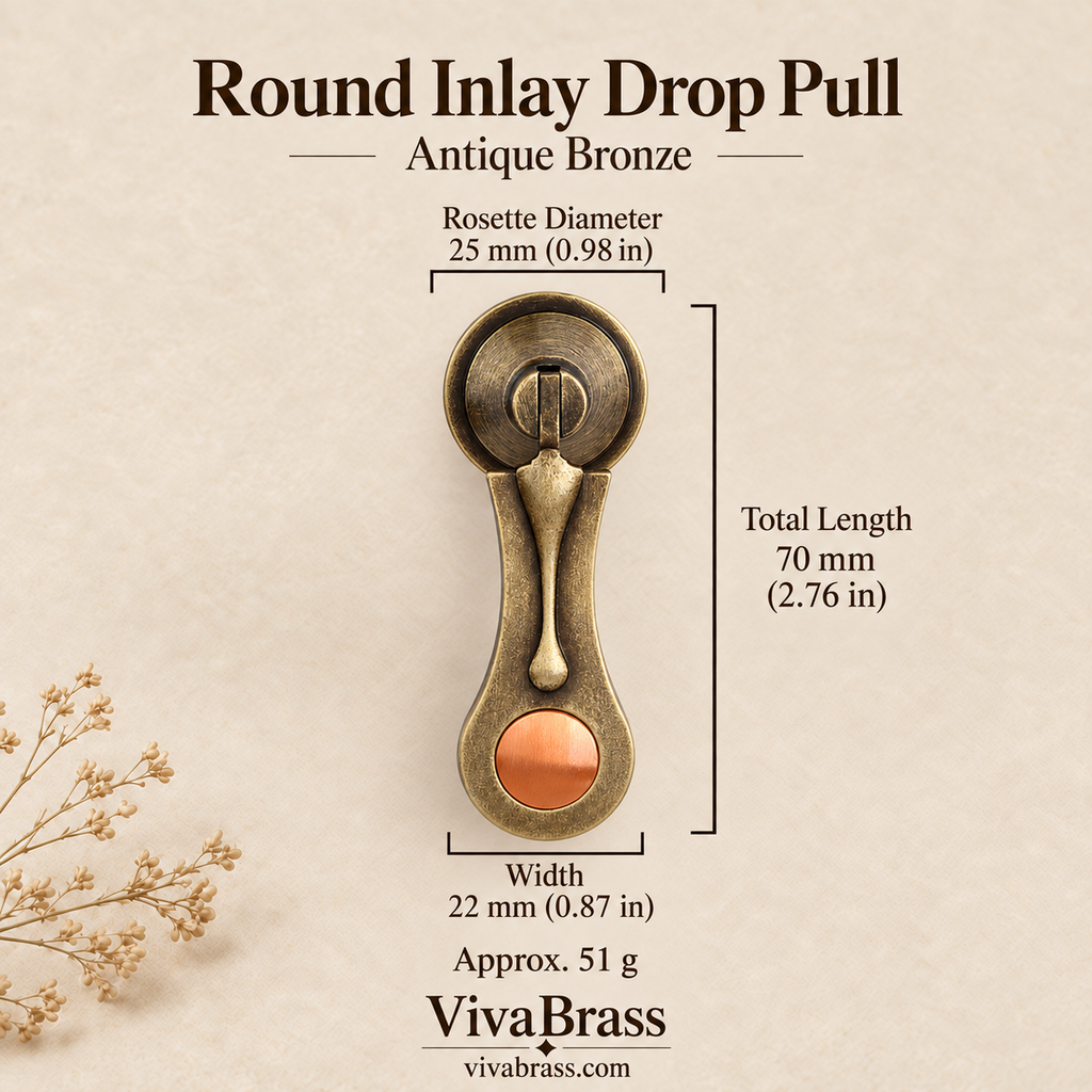 Round Inlay Drop Pull - Antique Bronze – solid brass drop pull by VivaBrass