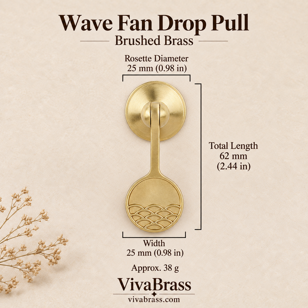 Wave Fan Drop Pull - Brushed Brass – solid brass drop pull by VivaBrass