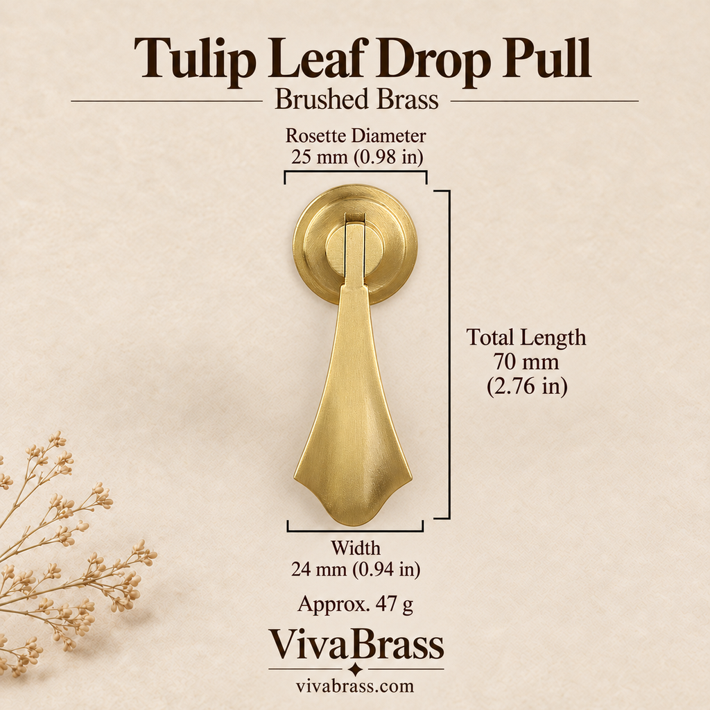 Tulip Leaf Drop Pull - Brushed Brass – solid brass drop pull by VivaBrass