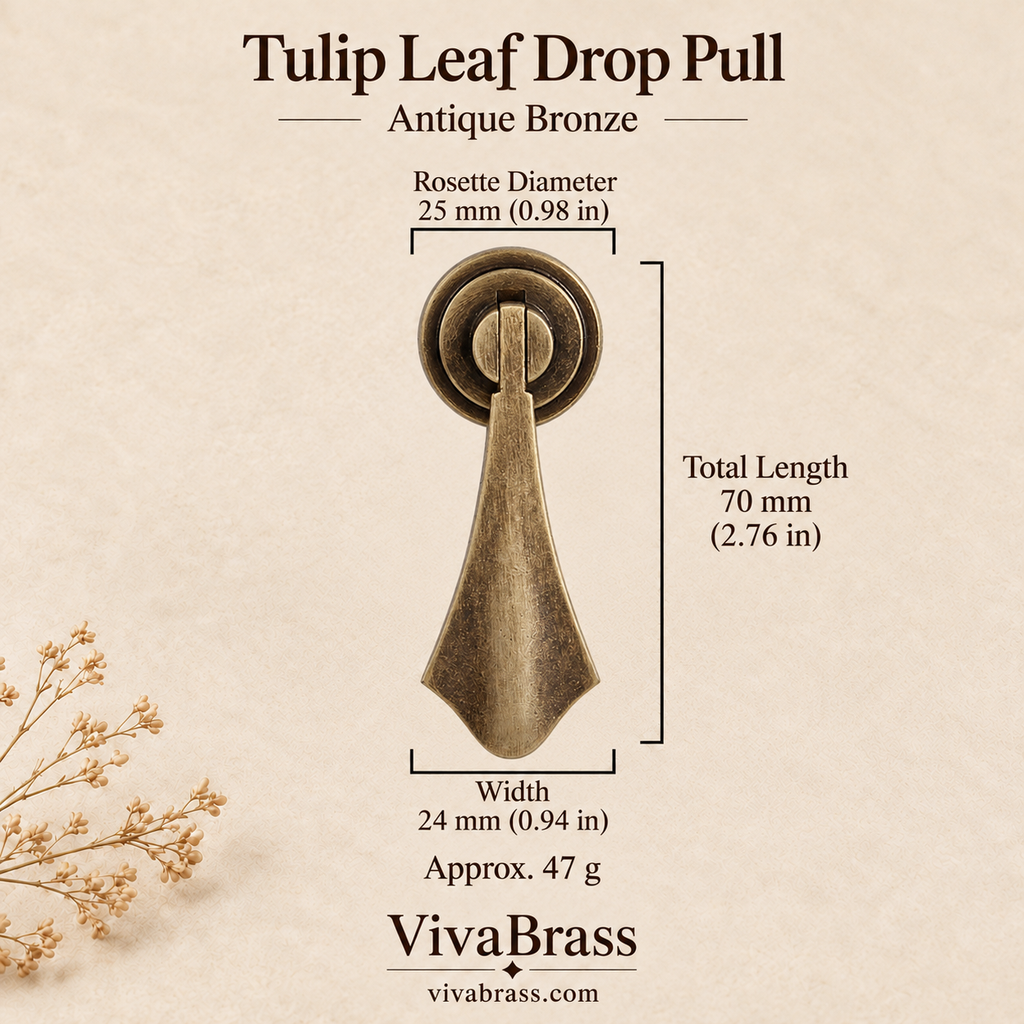 Tulip Leaf Drop Pull - Antique Bronze – solid brass drop pull by VivaBrass