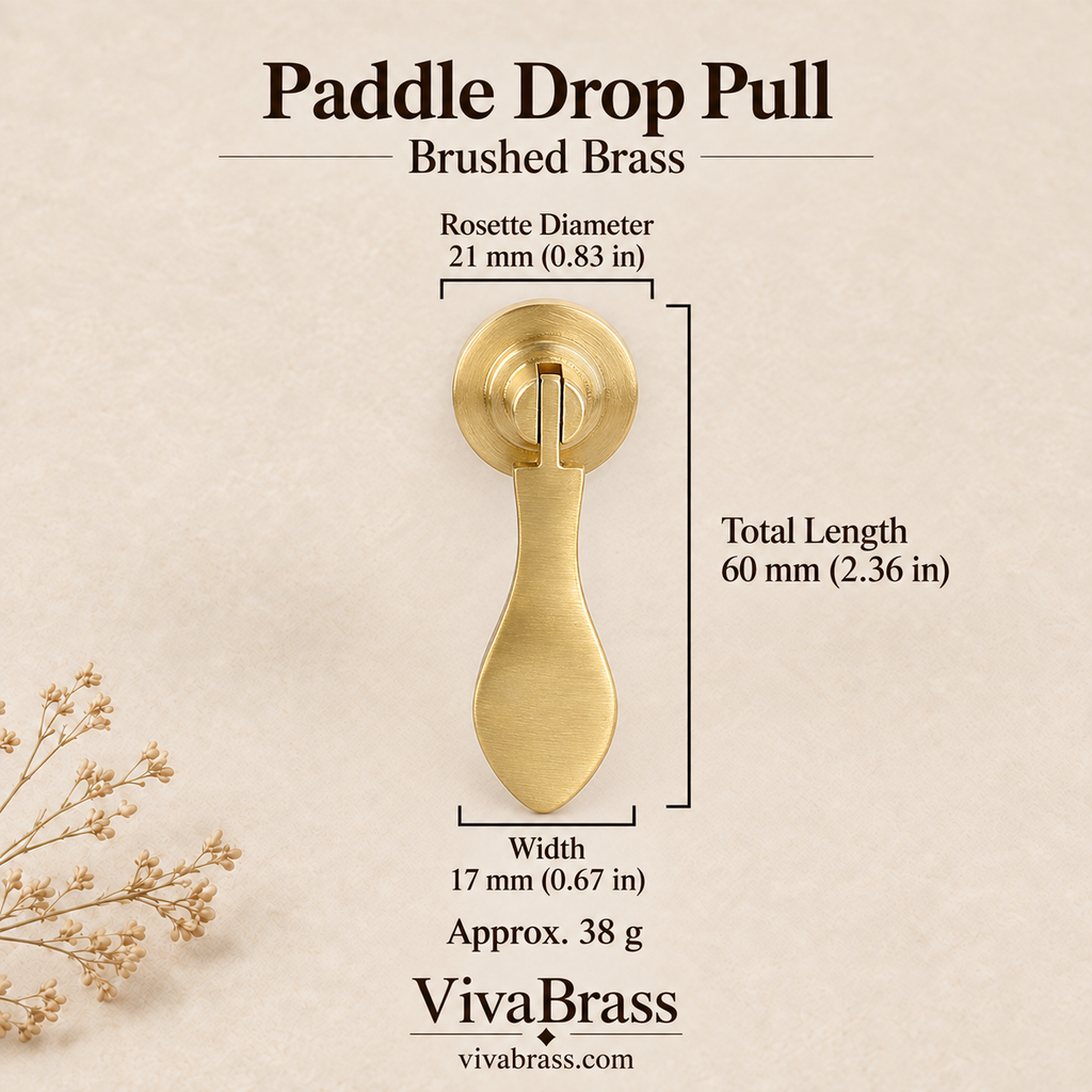 Paddle Drop Pull - Brushed Brass – solid brass drop pull by VivaBrass