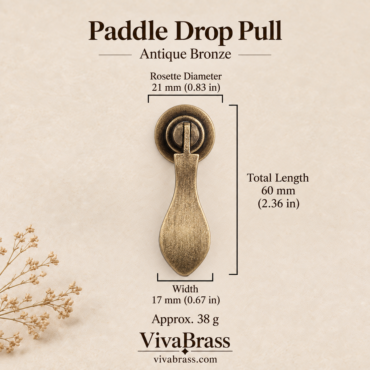 Paddle Drop Pull - Antique Bronze – solid brass drop pull by VivaBrass