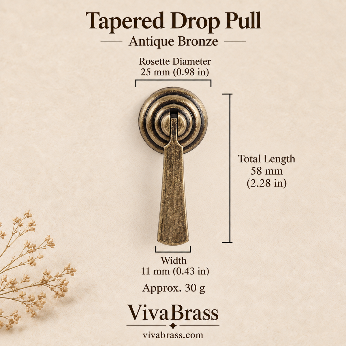 Tapered Drop Pull - Antique Bronze – solid brass drop pull by VivaBrass