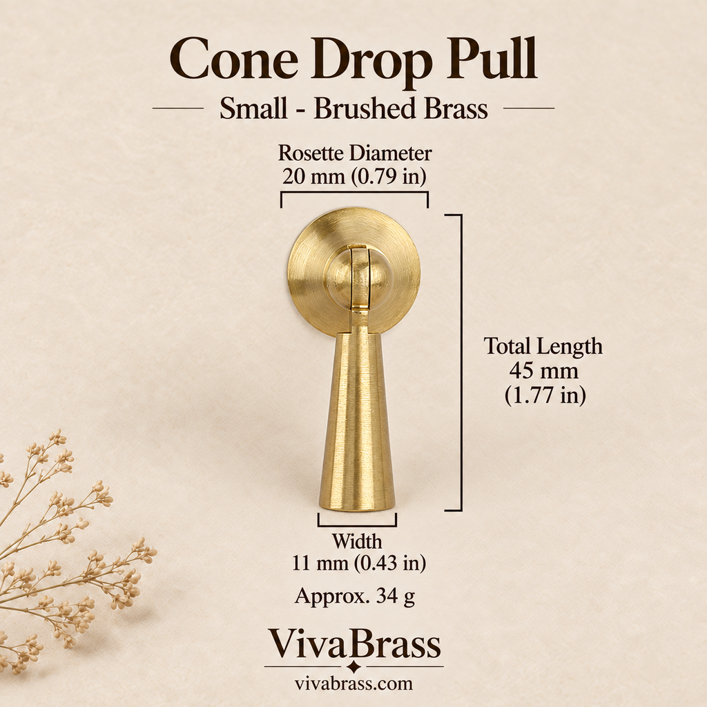 Cone Drop Pull Small - Brushed Brass – solid brass drop pull by VivaBrass