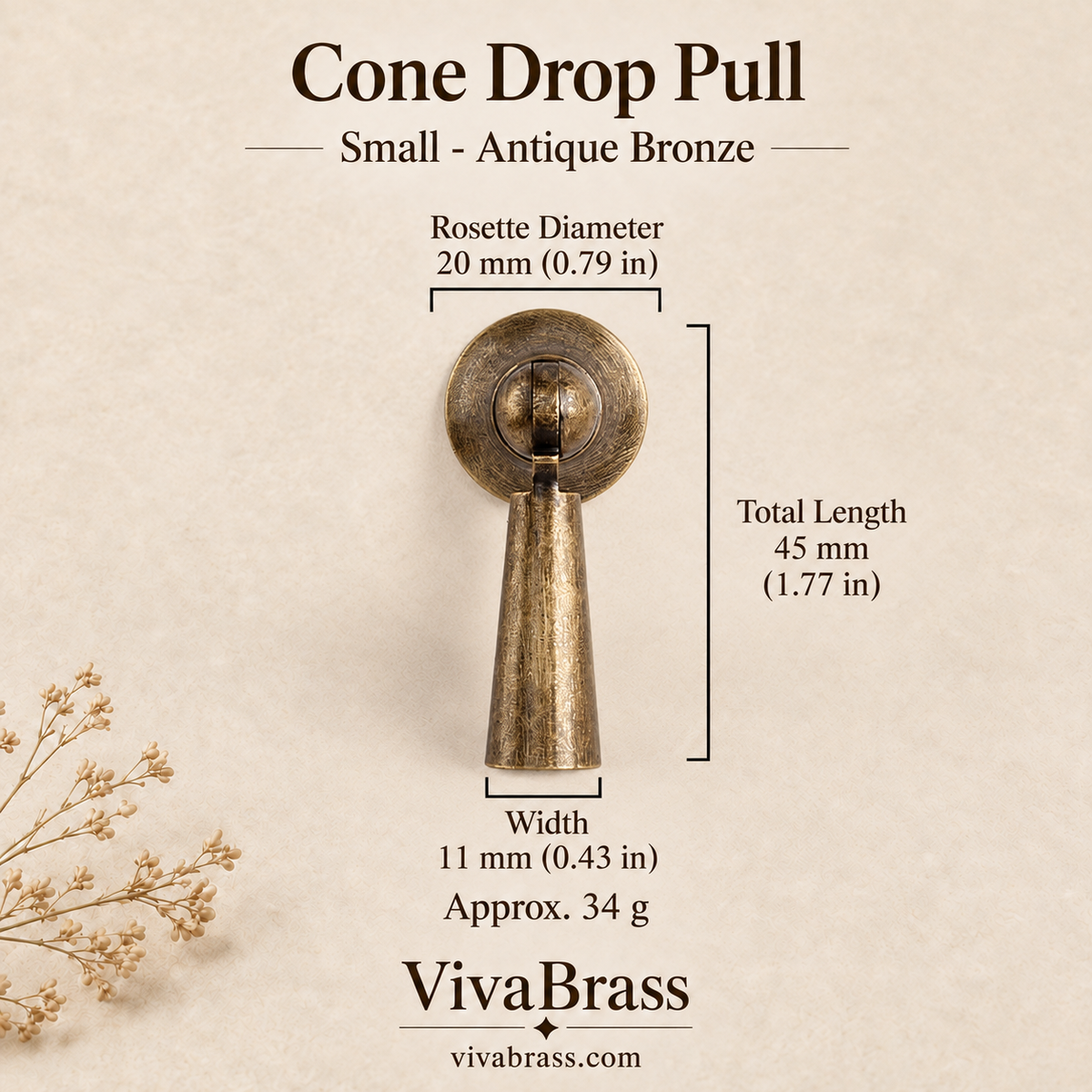 Cone Drop Pull Small - Antique Bronze – solid brass drop pull by VivaBrass
