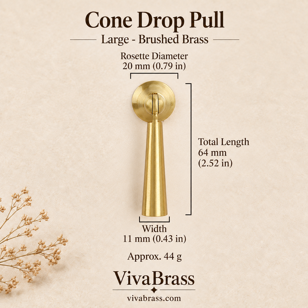Cone Drop Pull Large - Brushed Brass – solid brass drop pull by VivaBrass